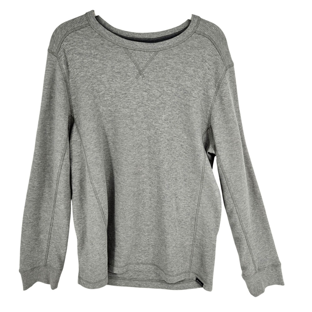 Eddie Bauer Sweatshirt Mens Medium Gray Waffle Knit Thermal Crewneck Pullover